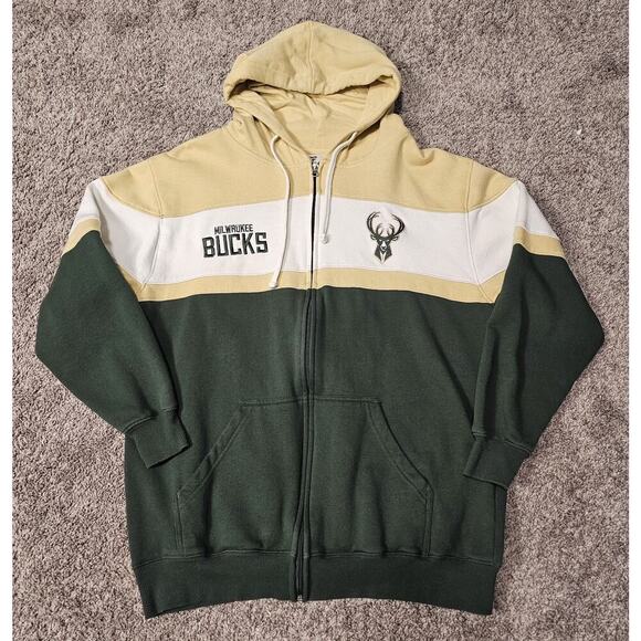 Fanatics Milwaukee Bucks NBA Men's Green Zip Hoodie Sweatshirt Sz Large - Picture 1 of 7
